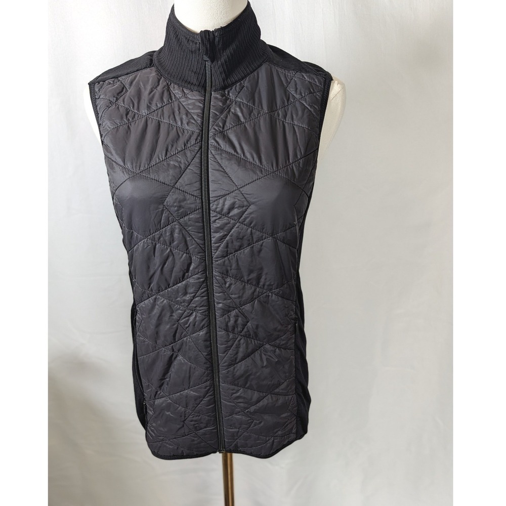 Athleta Womens Black Quilted Hybrid Full Zip Ribbed Knit Vest Size M 292709-00
